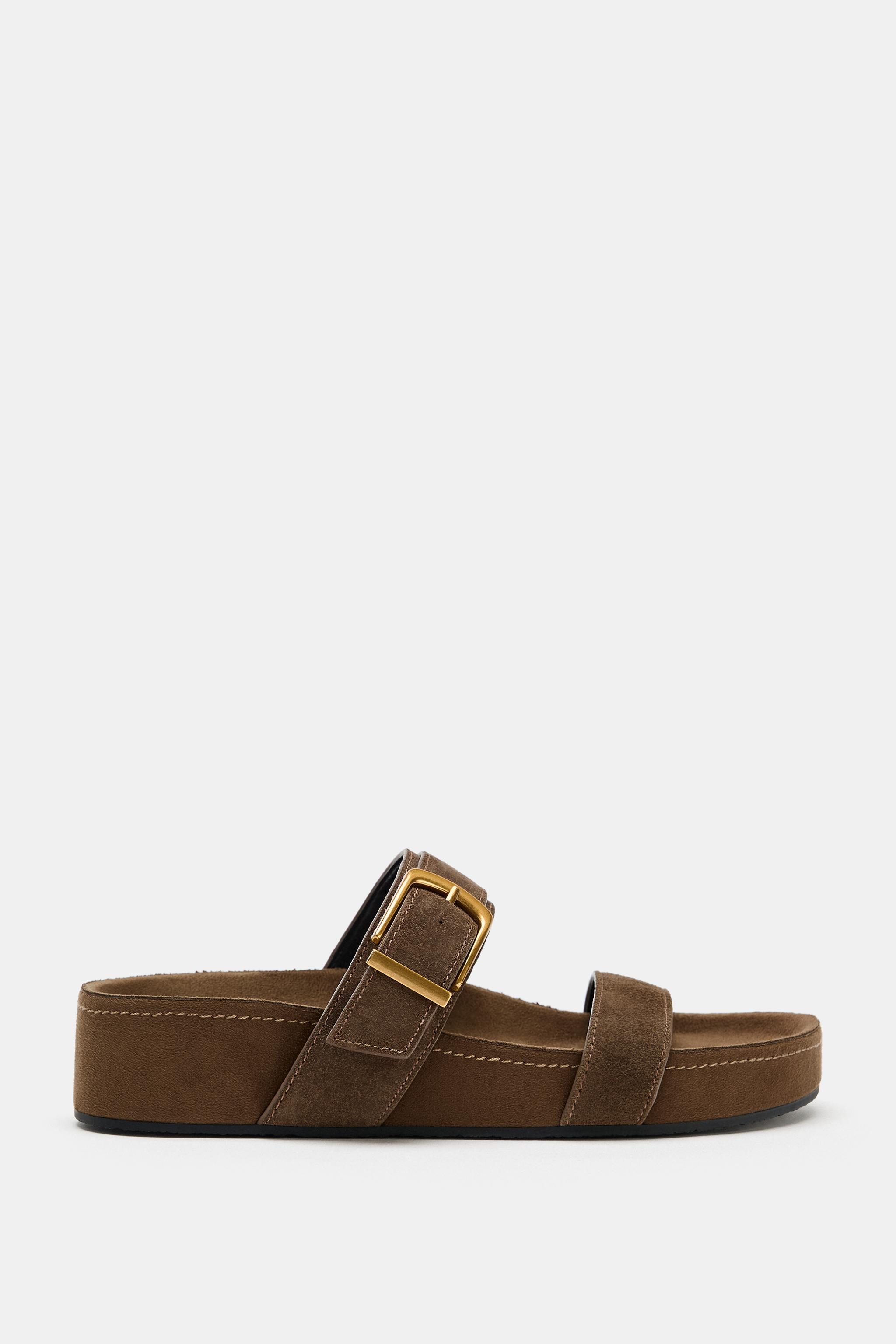 SANDALES À PLATEFORME EN CROÛTE DE CUIR
